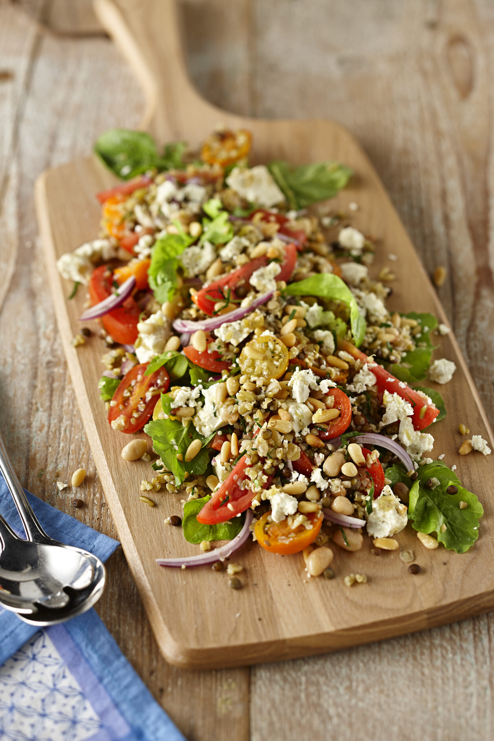 Freekah, Lentil & Bean Salad with Tomato, Feta & Lemon