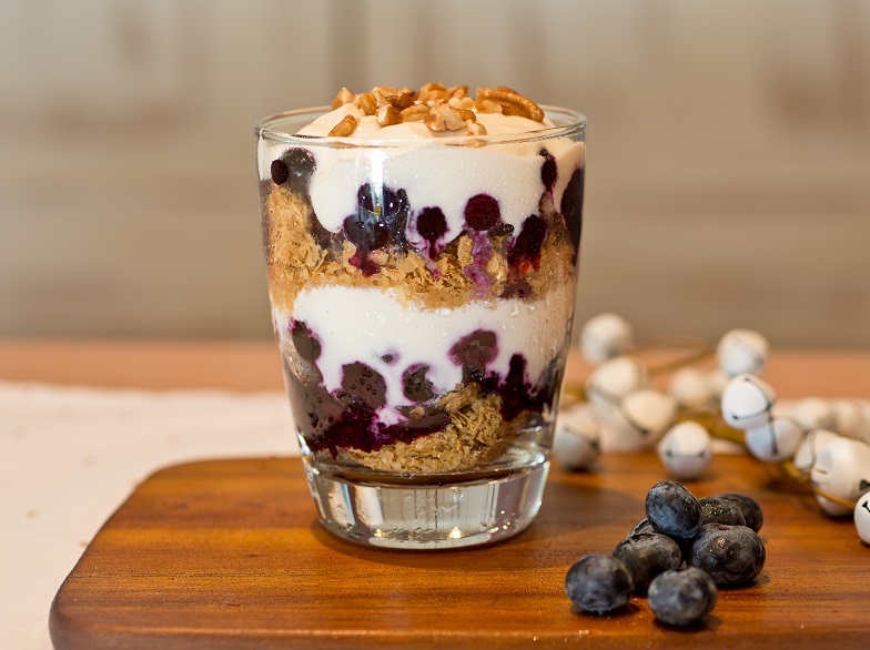 quick breakfast idea that's fun for the kids with weetbix, fruit and yoghurt