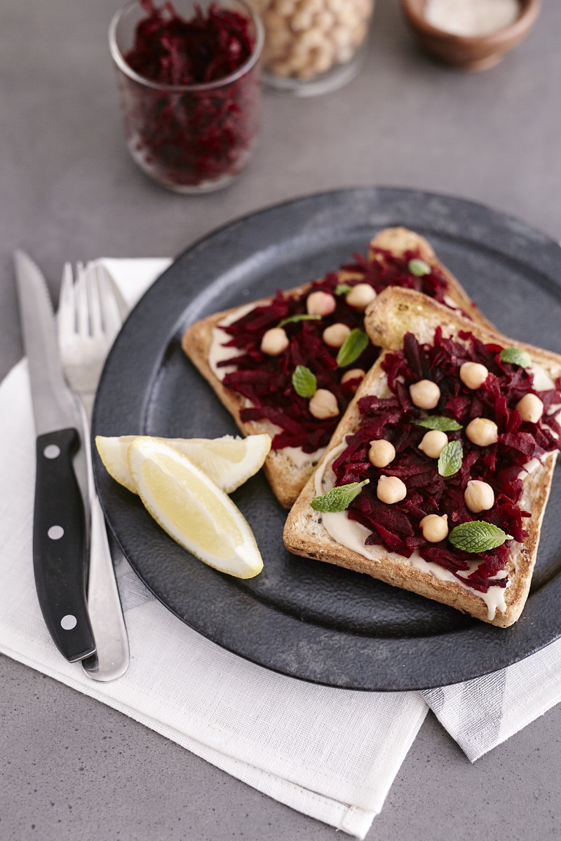 bakers delight tahini, beetroot and chickpea toast