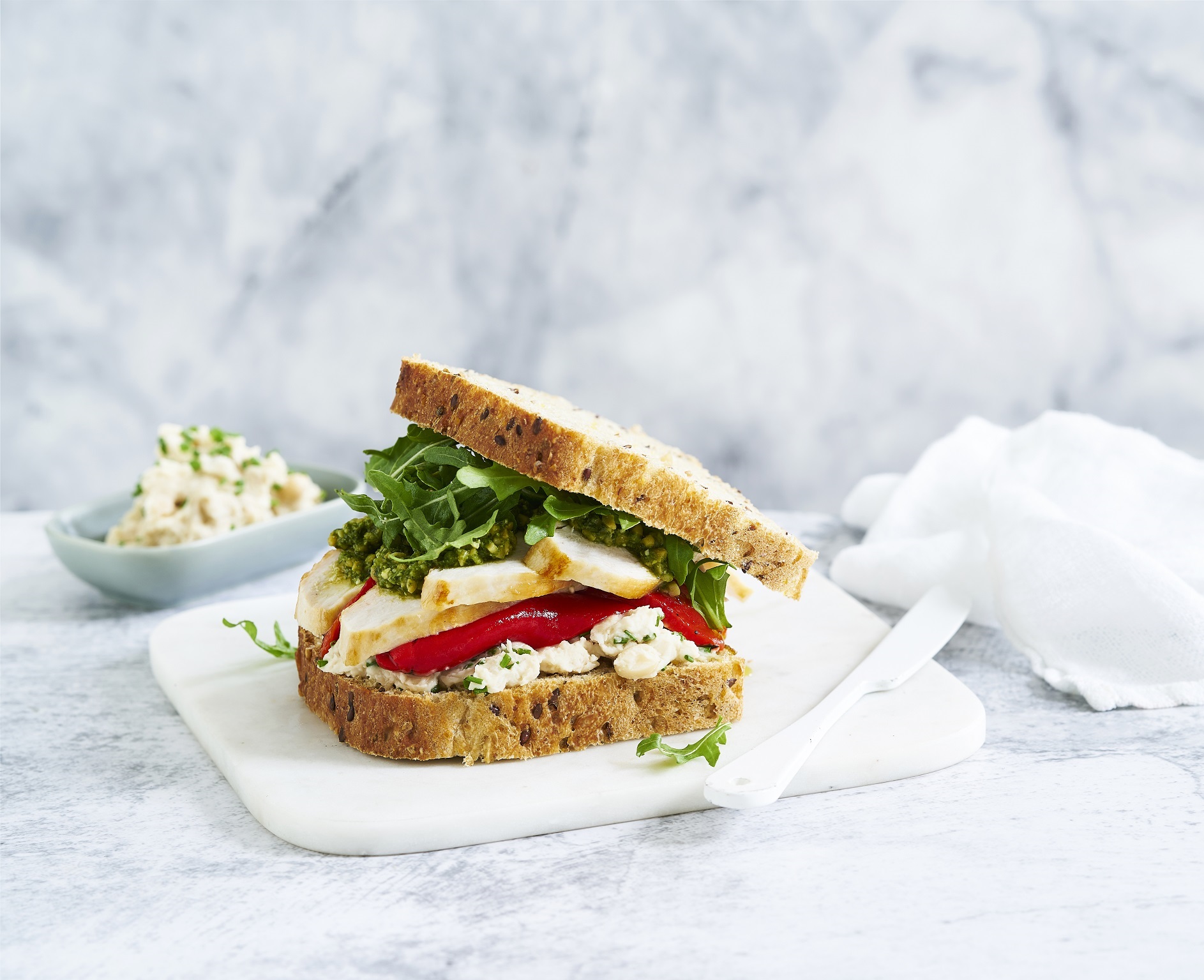 Roasted Chicken, Capsicum & Pesto Sandwich