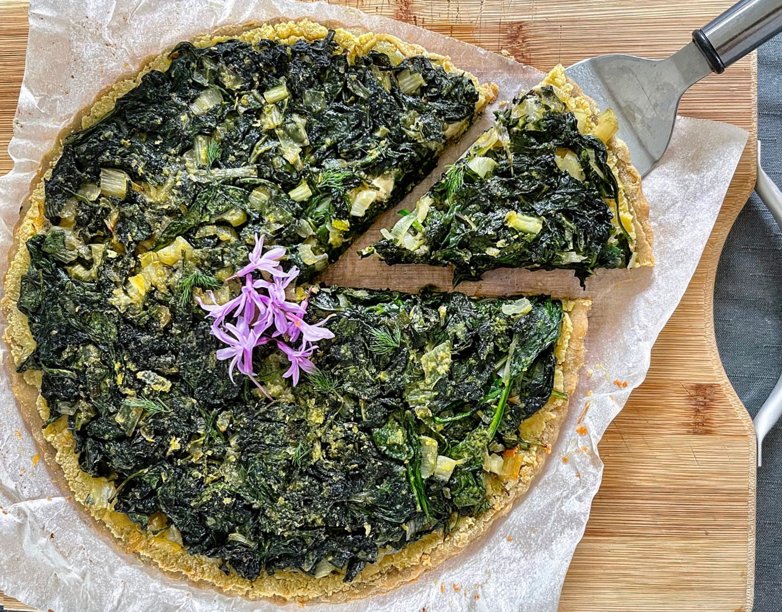 Vegan Savory Tart with Cashew Cream & Spring Greens