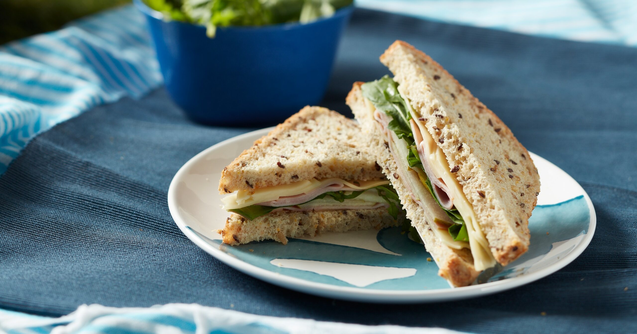 Ham, cheese, pear and rocket sandwich