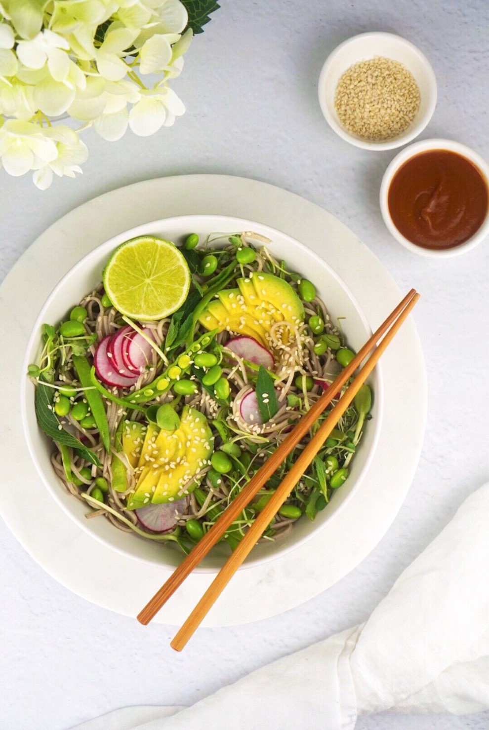 Soba & edamame salad with lime peanut dressing