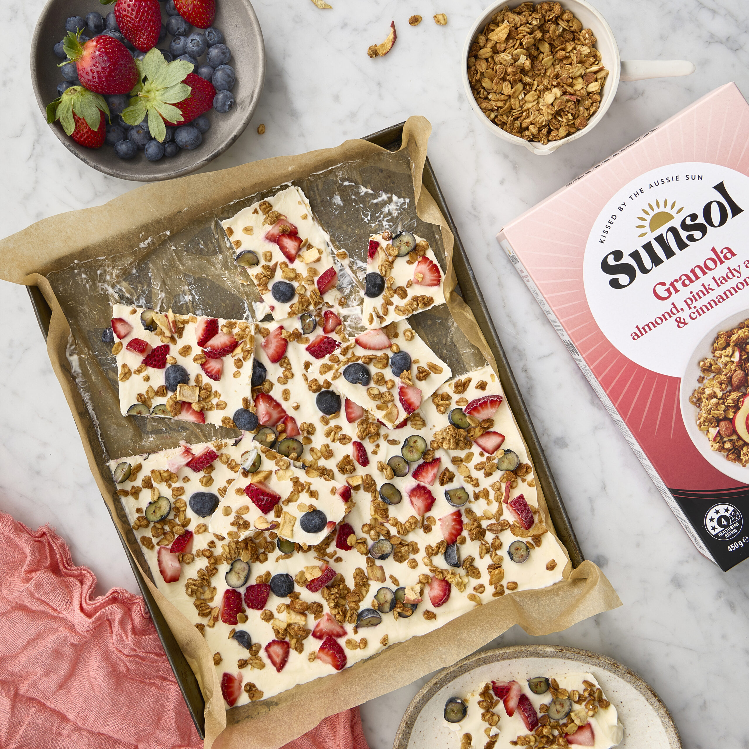 Frozen Yoghurt Bark with Berries and Sunsol Granola