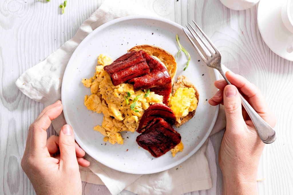 Bacon Style Rasher and Scrambled Egg Muffin