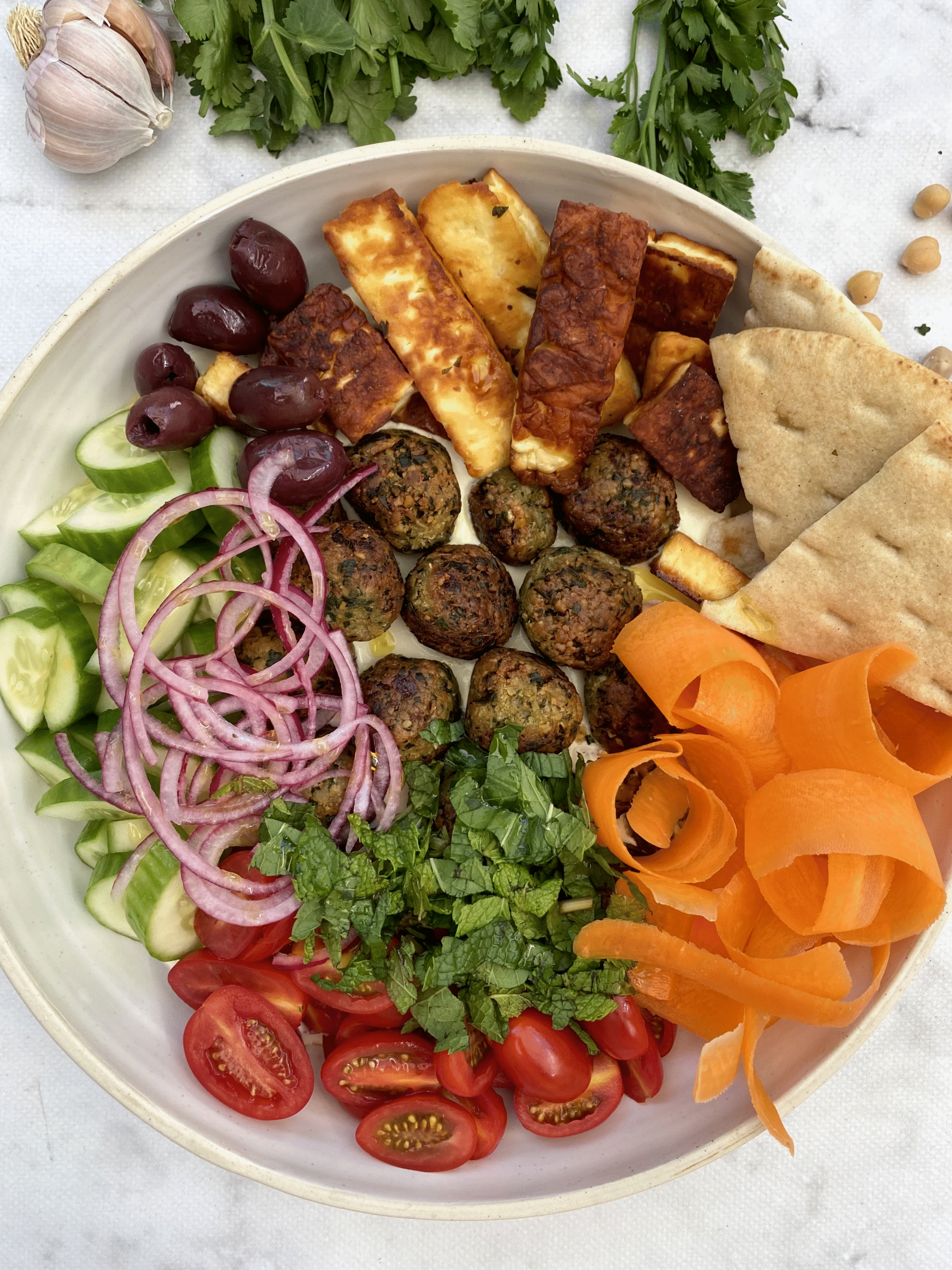 Herby Falafel, Feta Dip and Ferments