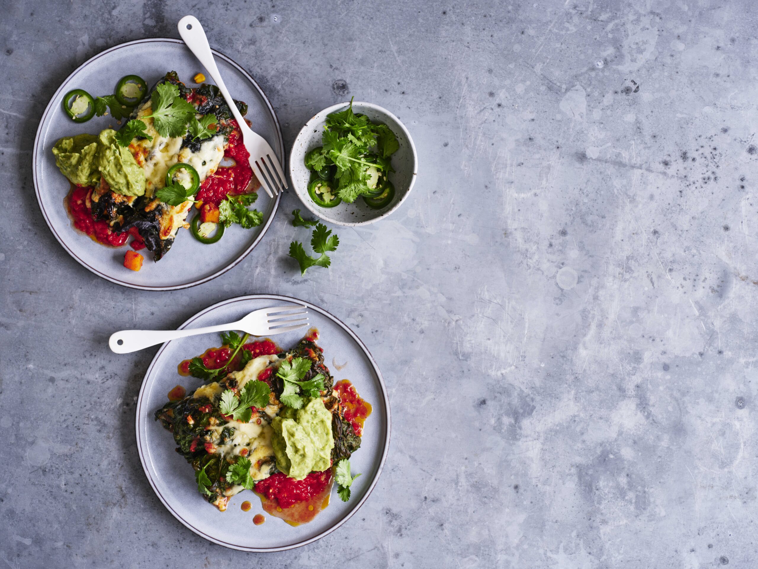 Silverbeet Enchiladas with Avocado Lime Dressing