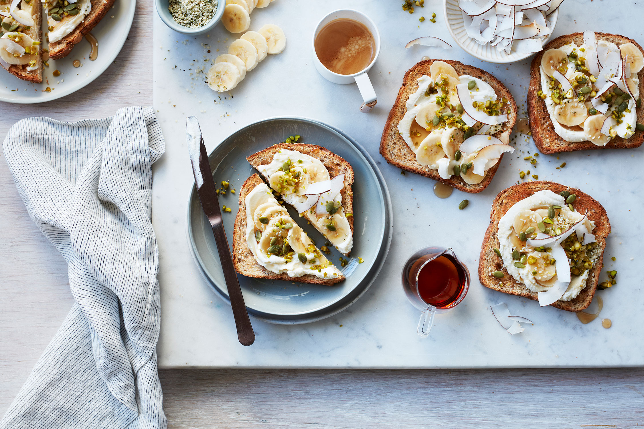 Ricotta, Banana Toast with Pistachios