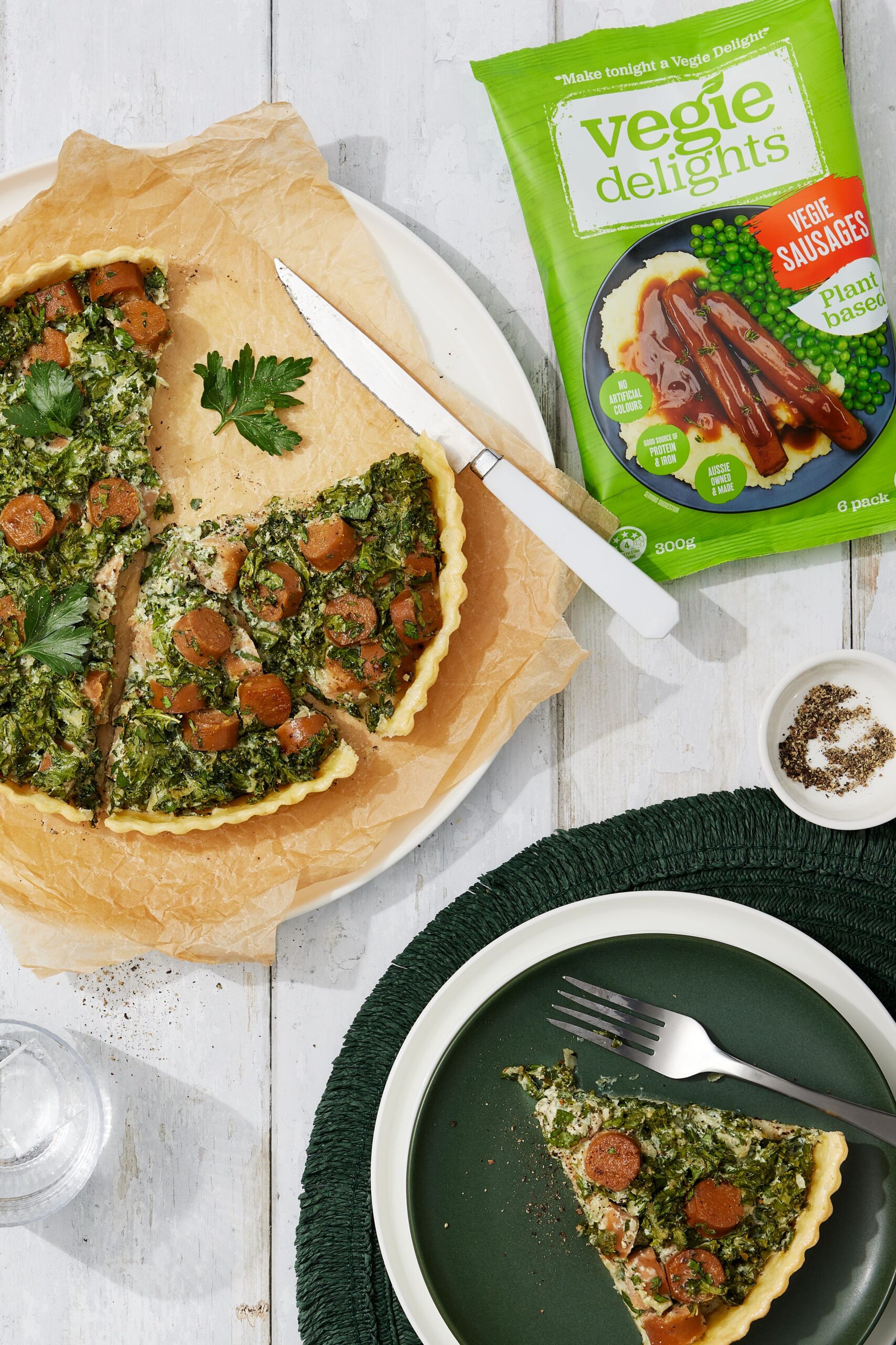 Vegie Sausage and Kale Tart