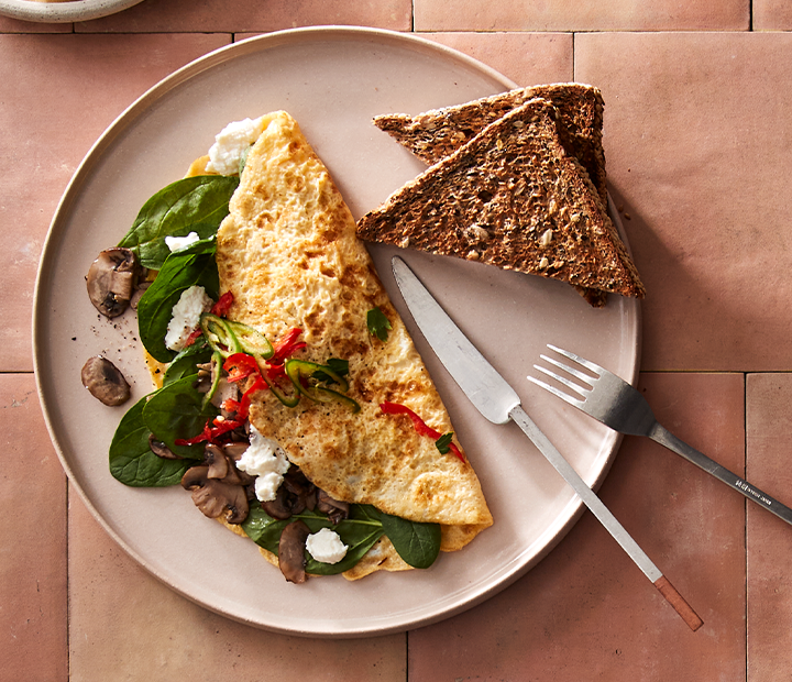 Open Spinach and Mushroom Omelette Recipe