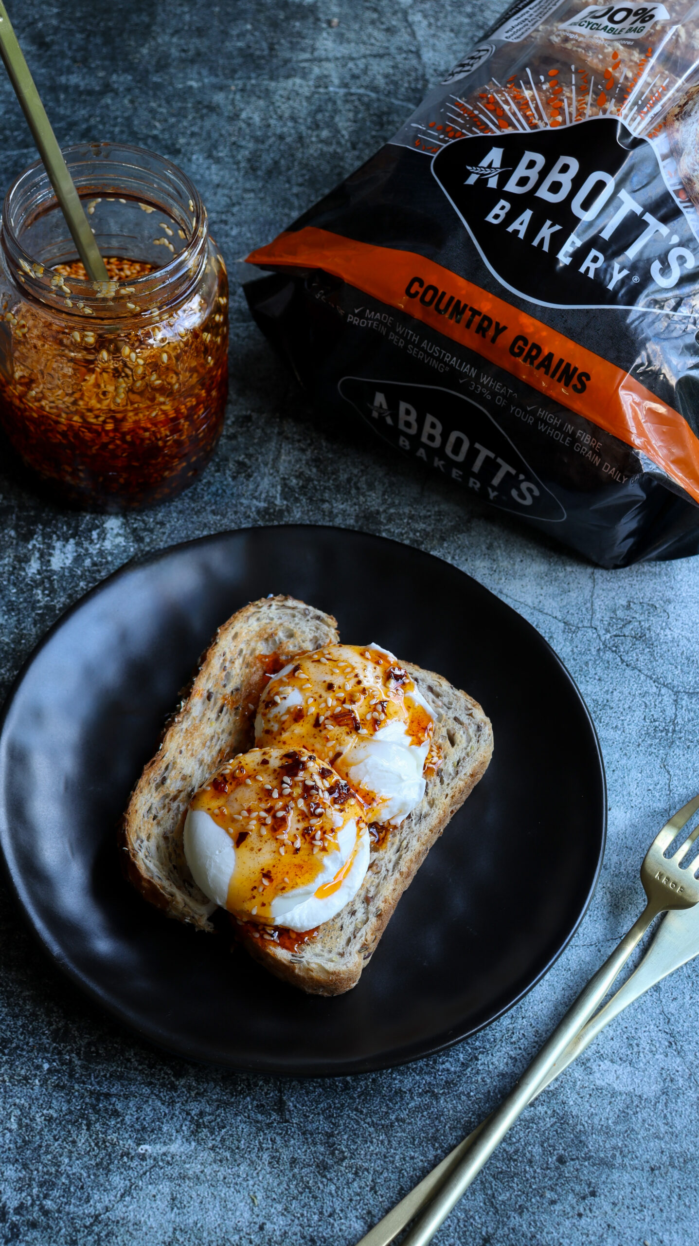 Abbott’s Bakery Chilli Oil Poached Eggs on Country Grains Toast